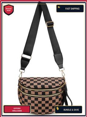 Waterproof Nylon Checkered Crossbody Bag Adjustable Strap Spacious Bum Bag